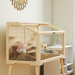 Cage hamster habitats pour rongeur bois toit ouvrable 7 plateformes 2 balançoires 110x52x101cm effet bois naturel