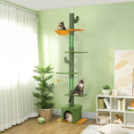 Arbre à chat, hauteur 275cm, 6 niveaux pour chat d'intérieur, du sol au plafond, avec plate-formes, niche, hamac, vert
