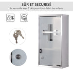 Armoire à Pharmacie 2 étagères 3 Niveaux verrouillable Porte Verre trempé dépoli Logo Croix 25L x 12l x 48H cm Acier INOX