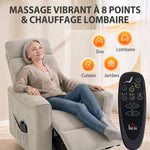 Fauteuil Releveur Électrique Massage Vibration et Chaleur, Fauteuil Relax Électrique, Dossier Inclinable, Chenille, Gris