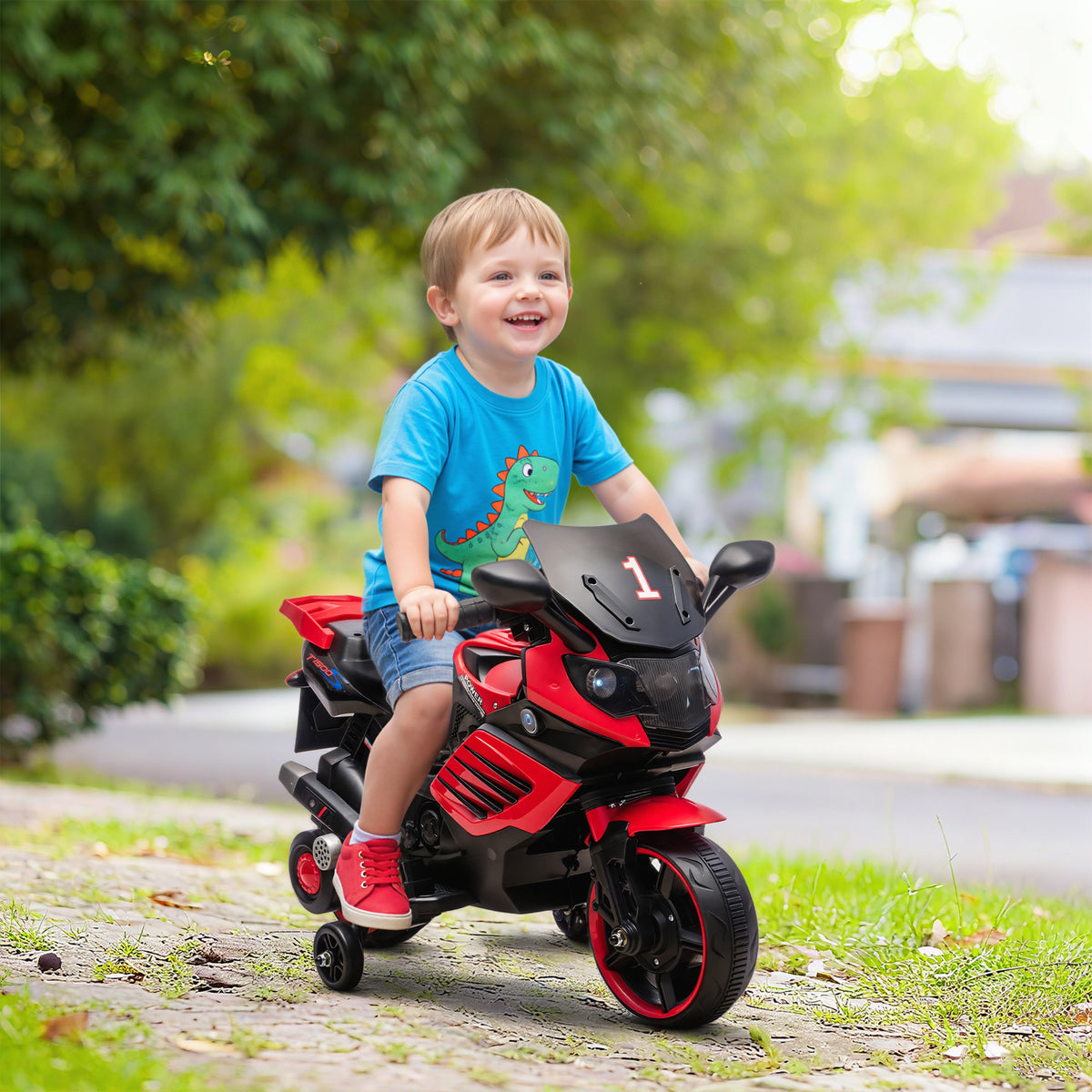 Moto électrique enfants 6 V, voiture électrique enfants avec roues d'entraînement, effets lumineux et sonores, rouge