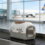 Caisse de transport chat et chien, cage de transport avec porte acier, bol de nourriture, 49 x 32 x 31 cm, gris et crème