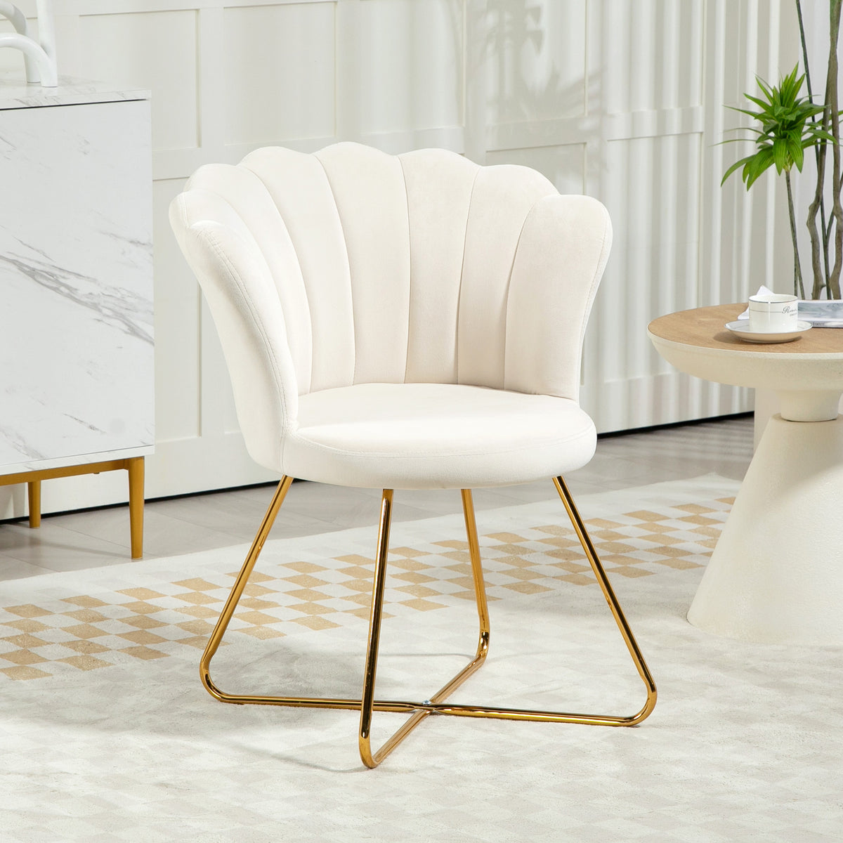 Fauteuil coquillage chaise coiffeuse fauteuil en velours fauteuil de salon avec pieds en acier 69 x 64 x 80 cm crème