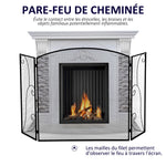 Pare-feu pour cheminée ou poêle design élégant Pare-étincelles 3 Volets Pliables dim. 132,5L x 76,5H cm Acier métal Noir