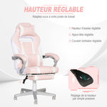 Chaise gaming, fauteuil gaming ergonomique avec repose-pieds, hauteur réglable, dossier inclinable, 63x63x123cm, rose