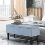 Banc de rangement coffre de rangement revêtement bouclette, pieds en bois de caoutchouc 95 x 38 x 45 cm bleu