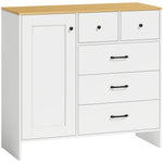 Buffet Cuisine, Meuble de Rangement avec 5 Tiroirs et Porte, Style Rustique, 100 x 40 x 94 cm, Blanc