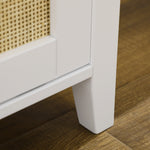 Banc à chaussures meuble de rangement avec porte coulissante et façades rotin tissé 80 x 35 x 45 cm blanc
