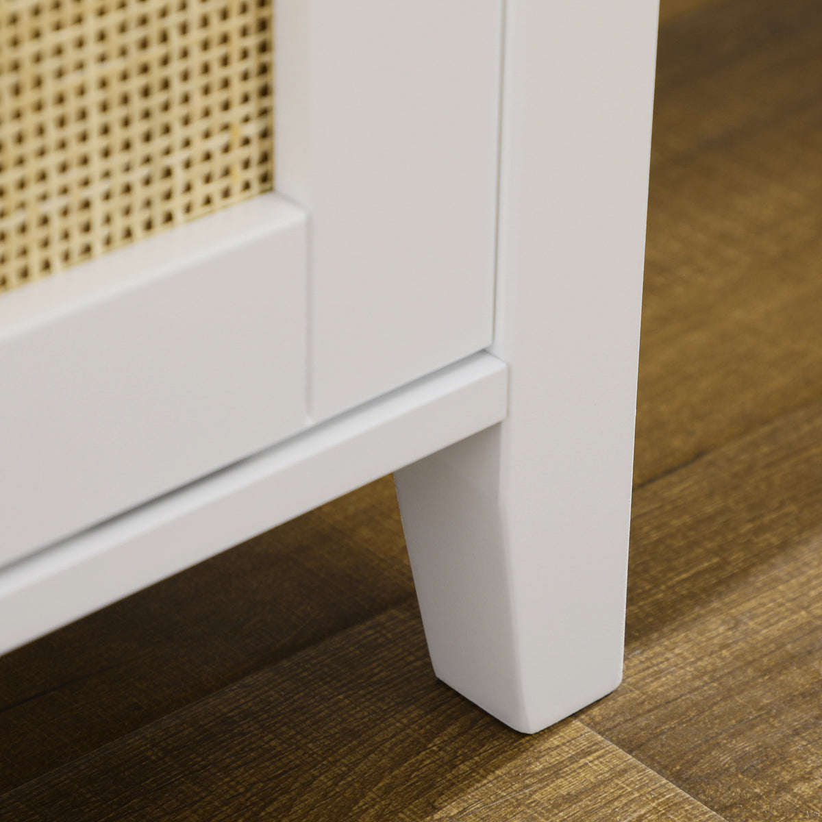 Banc à chaussures meuble de rangement avec porte coulissante et façades rotin tissé 80 x 35 x 45 cm blanc