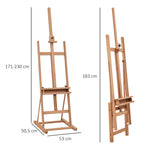 Chevalet en bois hauteur réglable 171-230cm Chevalet Peinture avec rangement inclinaison réglable 80° max. bois naturel