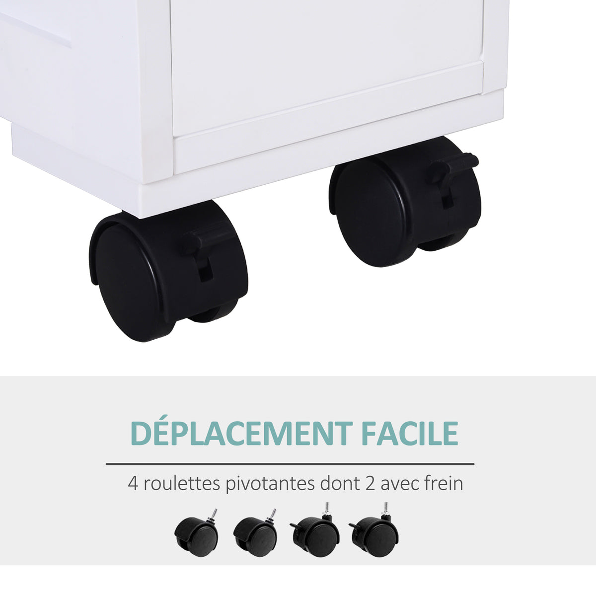 Badezimmer-Rollwagen, WC-Schrank, offenes Regal mit 2 Schubladen, 16 x 52 x 71,5 cm, weiß