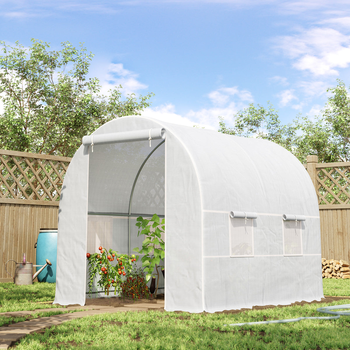 Serre de Jardin Tunnel Surface Sol 5 m² 2,5L x 2l x 2H m châssis Tubulaire renforcé 18 mm 4 fenêtres Blanc