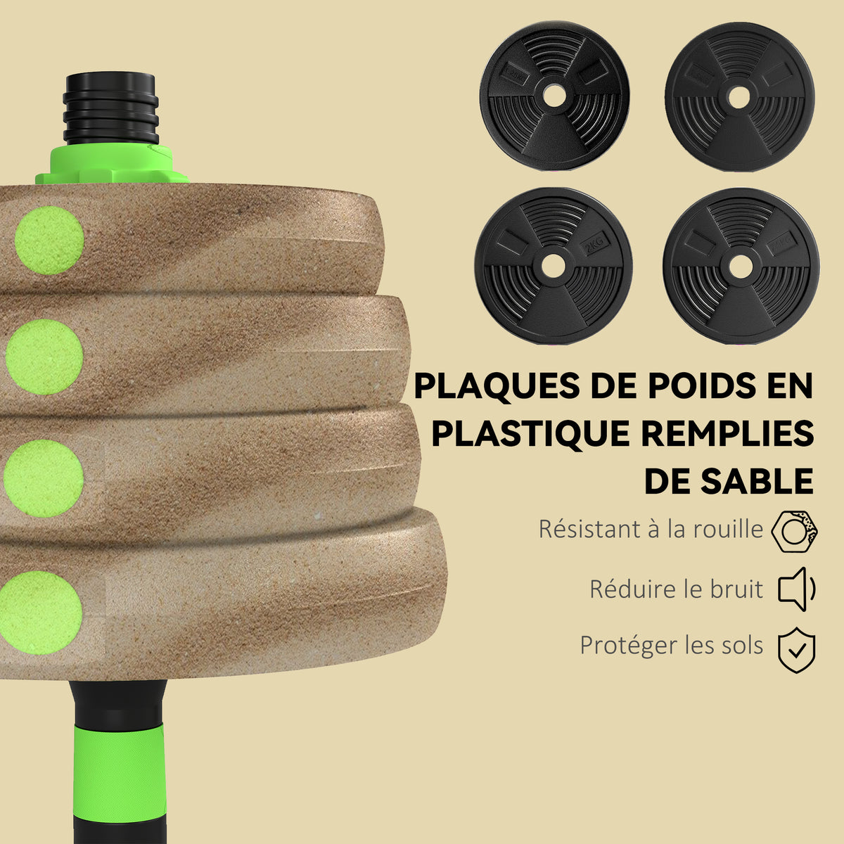Kit haltères musculation haltères réglables 30 kg 3 en 1, ensemble de poids réglable avec barre d'extension noir