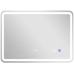 Miroir salle de bain Bluetooth avec éclairage LED 50 x 70 cm, miroir lumineux mural avec horloge, antibuée, argenté