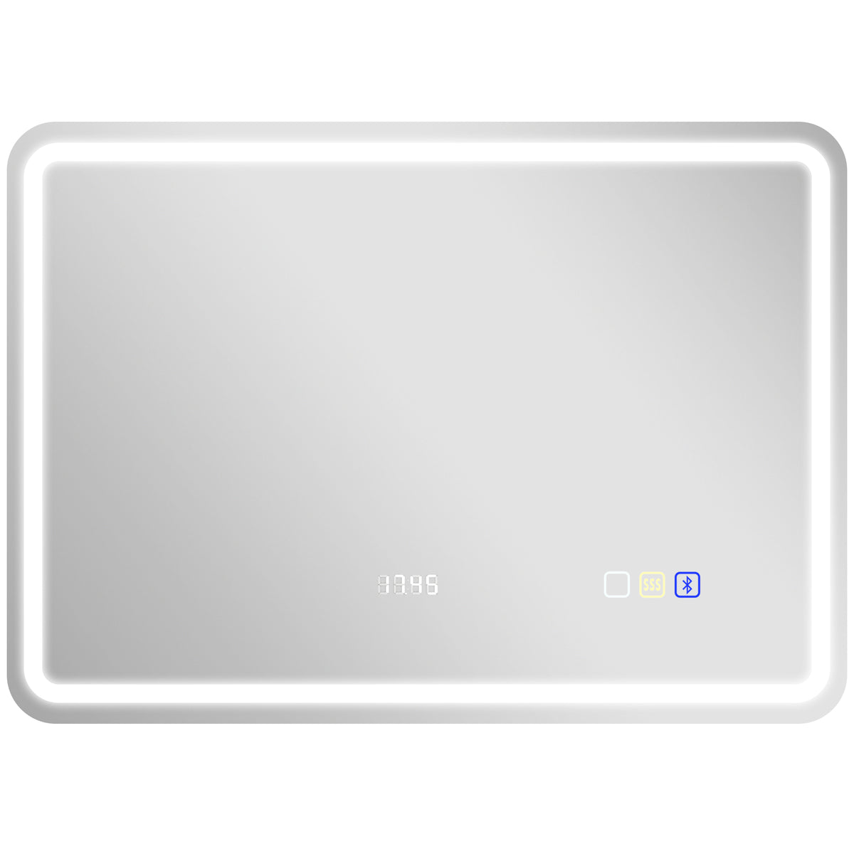 Miroir salle de bain Bluetooth avec éclairage LED 50 x 70 cm, miroir lumineux mural avec horloge, antibuée, argenté