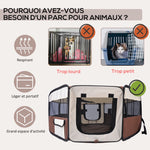 Parc enclos pliable pour chien chat petits animaux octogonal en tissu Oxford et acier Ø 90 x 41H cm marron beige