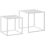 Lot de 2 tables basses gigognes, lot de 2 tables gigognes de salon, modulables, en acier, style industriel, blanc mat