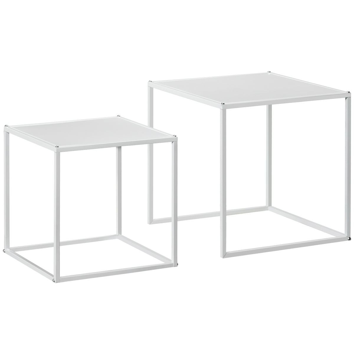 Lot de 2 tables basses gigognes, lot de 2 tables gigognes de salon, modulables, en acier, style industriel, blanc mat