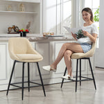Lot de 2 tabourets de bar en tissu velours côtelé, chaises de bar avec dossier courbé, repose-pieds, 49x52x88cm, beige