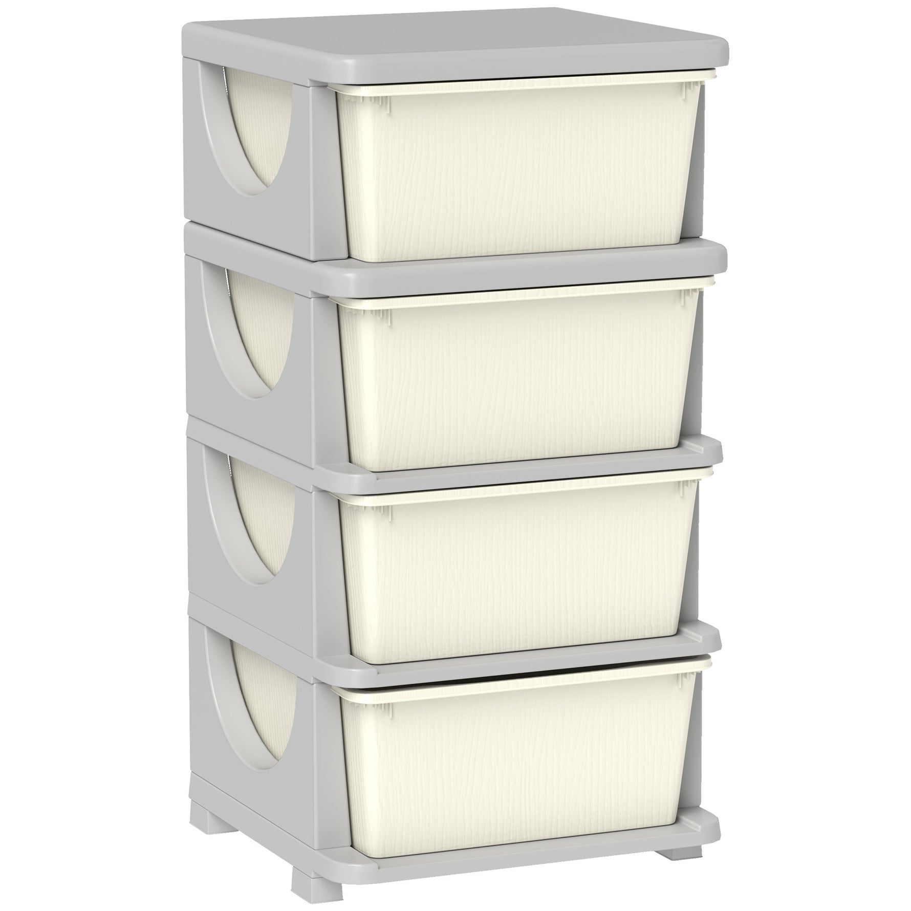 Organisateur de jouets pour enfants avec 4 tiroirs à 4 niveaux, boîtes de rangement en plastique, 37 x 37 x 76 cm, crème