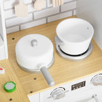 Cuisine pour Enfant 3-6 ans Jeu d'imitation Nombreux Accessoires rangements évier, robinet, four, micro-ondes, hotte, téléphone et réfrigérateur Blanc
