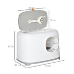 Kattenbak, gesloten kattentoilet met deksel en schep, kunststof (PP), 55L x 40B x 39H cm, wit