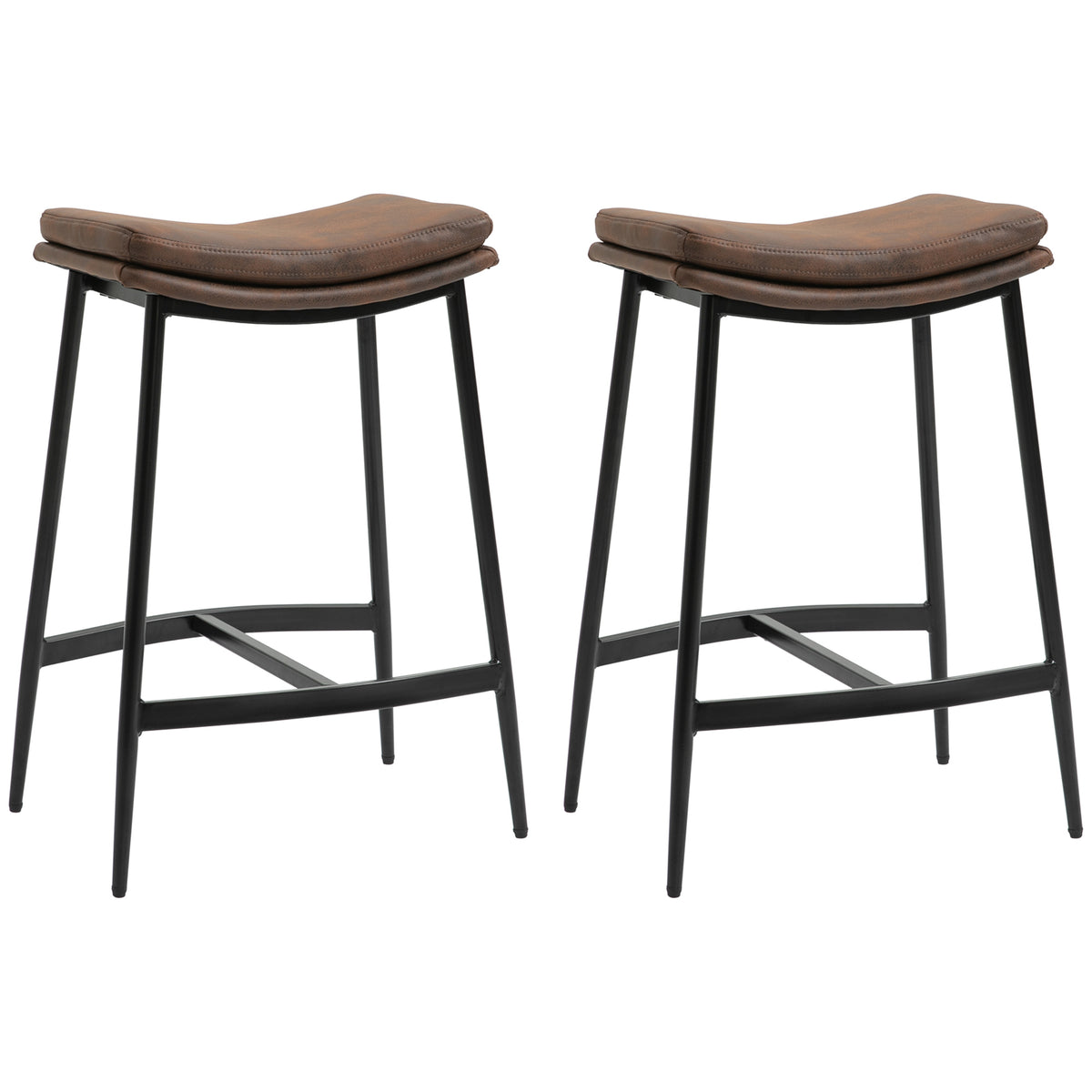 Lot de 2 tabourets de bar avec repose-pieds acier style industriel assise incurvée 48,5 x 38,5 x 68,5 cm marron noir