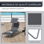 Lot de 2 Transats Bain de Soleil Pliable Chaise Longue Pliante Grand Confort Dossier Inclinable Pare-Soleil réglable