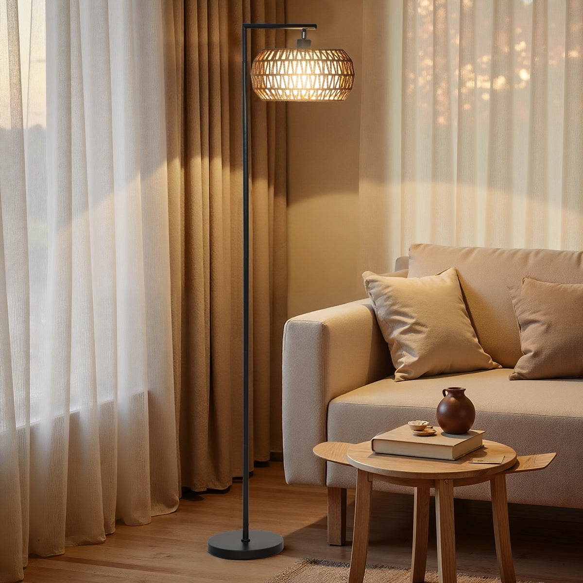 Wohnzimmer-Stehleuchte, dimmbare Stehlampe, 3 Farbtemperaturen, Fernbedienung, 52x33x170cm, schwarz