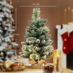 Sapin de Noël artificiel 60 cm, mini arbre de Noël de table floqué avec 35 LED, pommes de pin, fonctionne à piles, vert