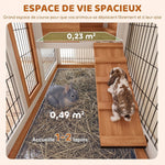 Clapier Lapin Intérieur sur Roulettes 2 Niveaux, Enclos, Rampe, 2 Portes Verrouillables, 2 Plateaux, 110x50x88cm, Jaune