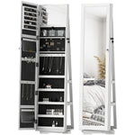 Lockable Swivel Jewelry Armoire with Mirror - Multi-Storage Jewelry Cabinet - White Wood
