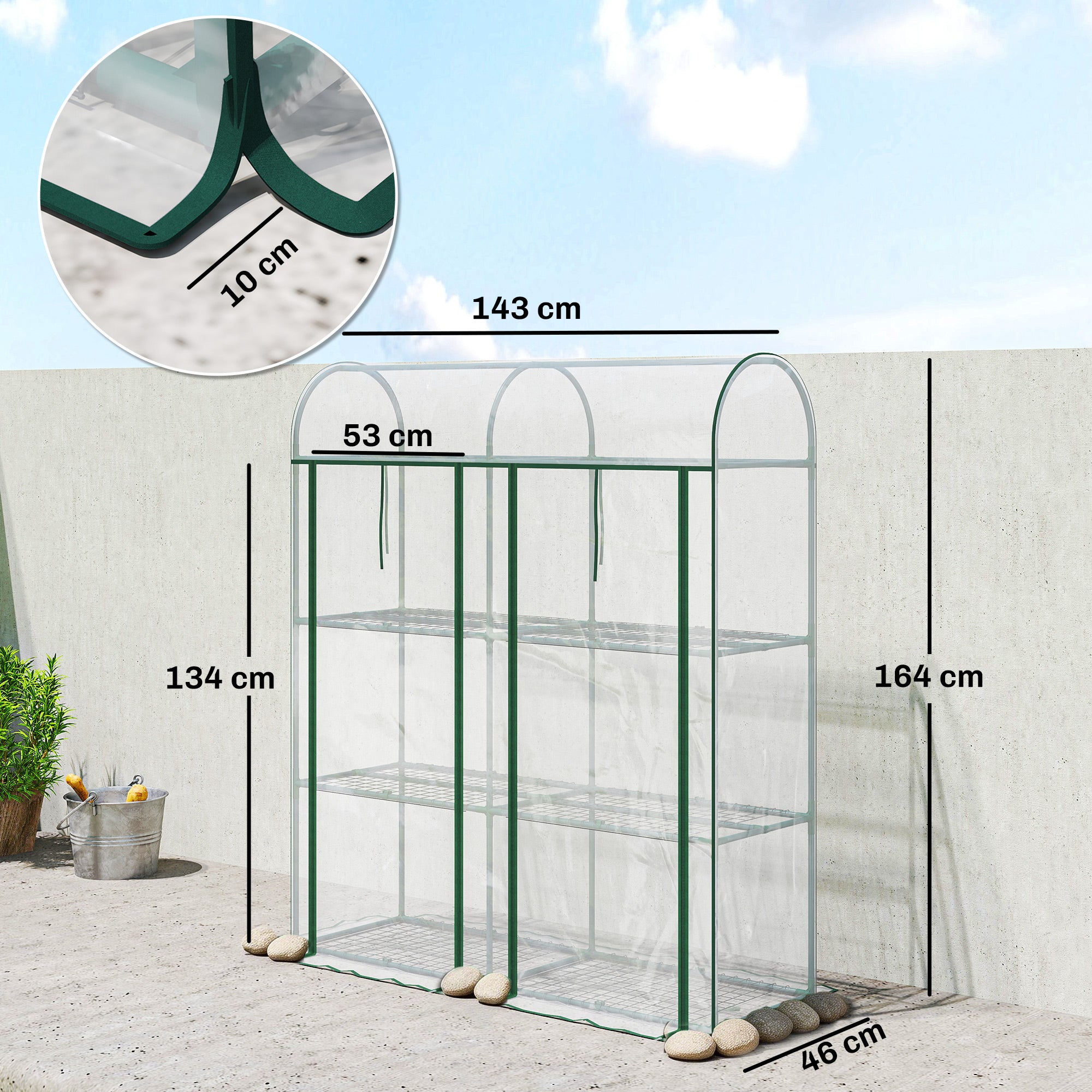 Serre de Jardin avec étagères 3 niveaux, Petite Serre en Bâche PVC et Châssis Acier, 2 Portes Roulantes, Transparent