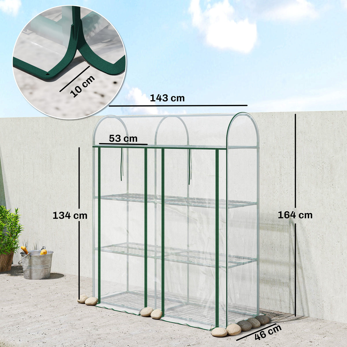 Serre de Jardin avec étagères 3 niveaux, Petite Serre en Bâche PVC et Châssis Acier, 2 Portes Roulantes, Transparent