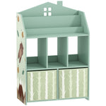 Meuble rangement enfant, bibliothèque enfants avec étagères ouvertes et 2 tiroirs en tissu, MDF, vert