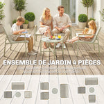 Salon de Jardin Ensemble de Terrasse avec Canapé 2 Places, 2 Fauteuils et Table Basse en Verre Trempé 4 Pièces Vert