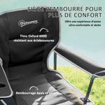 Chaise de camping pliante et portable avec porte-gobelets, poches latérales et sac de transport, noir