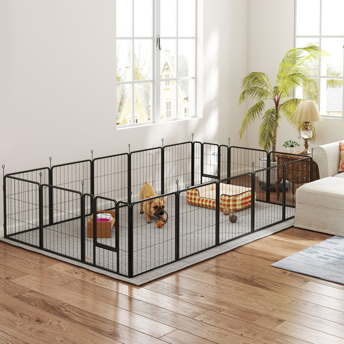 Parc pour chien, parc pour animaux, 16 panneaux, clôture portable pliable, sécurisé, noir
