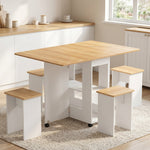 Ensemble table salle à manger pliante avec 4 chaises, table de cuisine avec chaises pour 4 personnes, roulettes, chêne-1