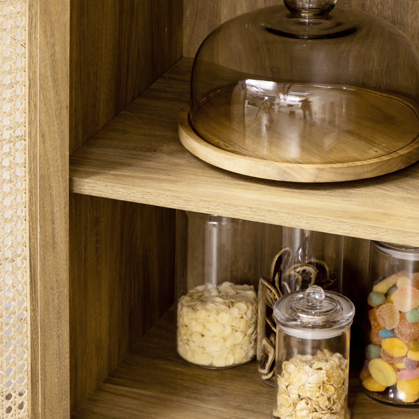 Meuble de rangement buffet 1 porte cannage effet bois - dim. 80L x 39l x 70H cm