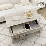 Table basse plateau relevable, table de salon avec étagères et compartiment caché,105 x 50 x 49-62,5 cm pour salon, chambre, aspect chêne clair