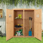 Casetta da giardino in legno Armadio da giardino dim. 127,5L x 50P x 164A cm 2 ripiani 2 ante 2 finestre Tetto bitumato impermeabile Legno massello di abete pre-oliato legno naturale