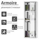 Armoire à Pharmacie 2 étagères 3 Niveaux 20L x 12l x 58H cm Porte Verre trempé Symbole Croix Acier INOX.