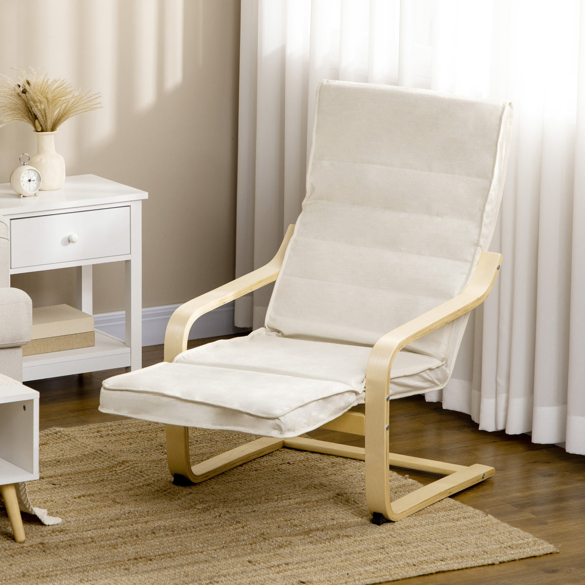 Relaxfauteuil Comfort en Ontspanning met verstelbare, afneembare voetensteun 94 x 66,5 x 100 cm Massief Hout Crème