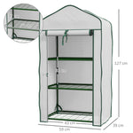 Serre de Jardin étagère 3 Niveaux dim. 59L x 39l x 127H cm métal thermolaqué Vert PE Haute densité 140g/m² Blanc