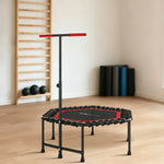 Trampoline de fitness 114 cm, cordes élastiques, poignée réglable 3 positions, trampoline d'exercice silencieux, rouge
