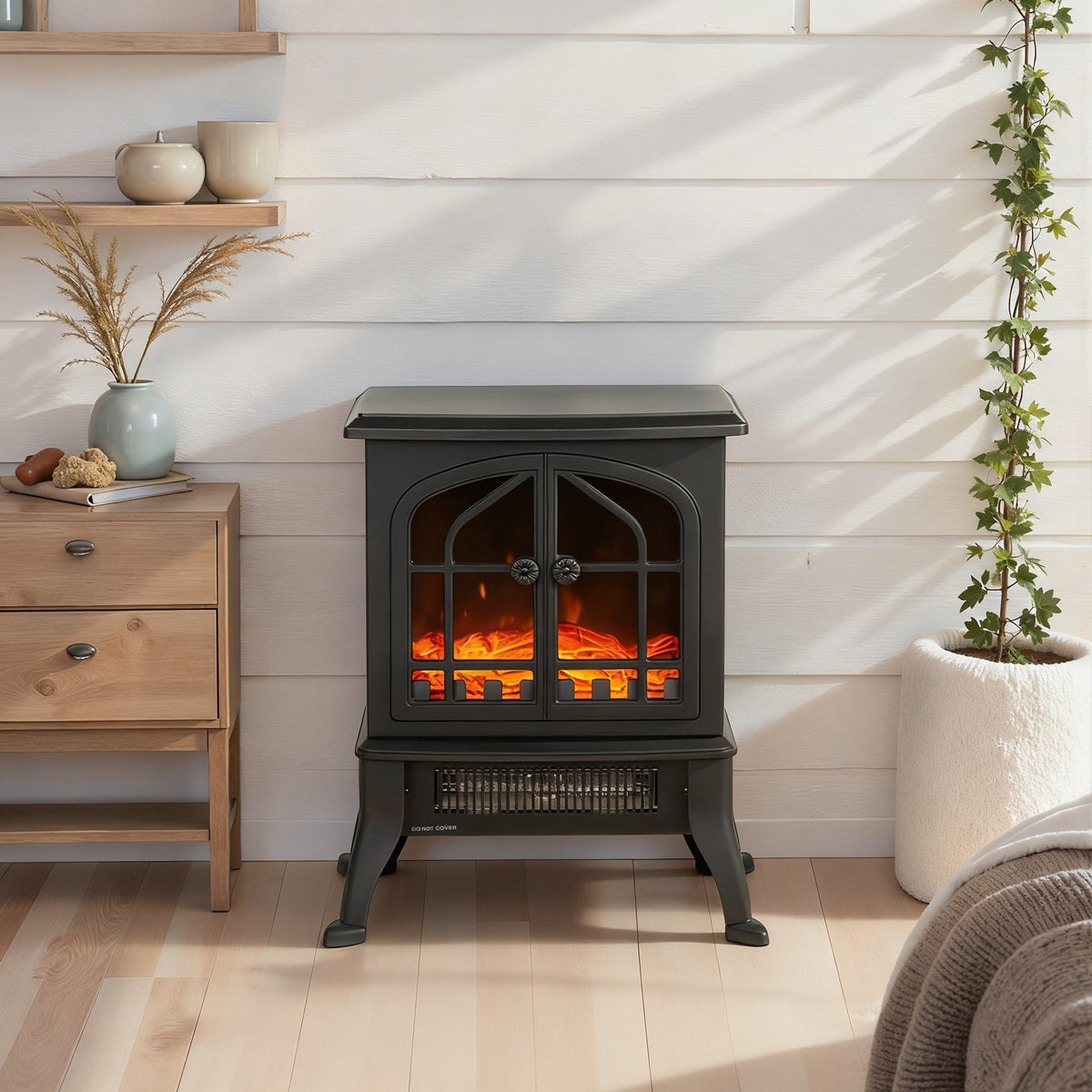 Cheminée électrique avec effet flamme 3D, 1800/900 W, fausse cheminée décorative, thermostat réglable, 39x24x48cm, noir-9