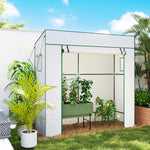 Serre de jardin murale adossée avec 1 porte enroulable, bâche PE renforcée, 2 fenêtres, dim. 196L x 77l x 197/178H cm