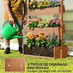 Jardinière Surélevée en Bois avec 4 Étages, avec Trous de Drainage et Doublure en Tissu, 85x45x140cm, Marron