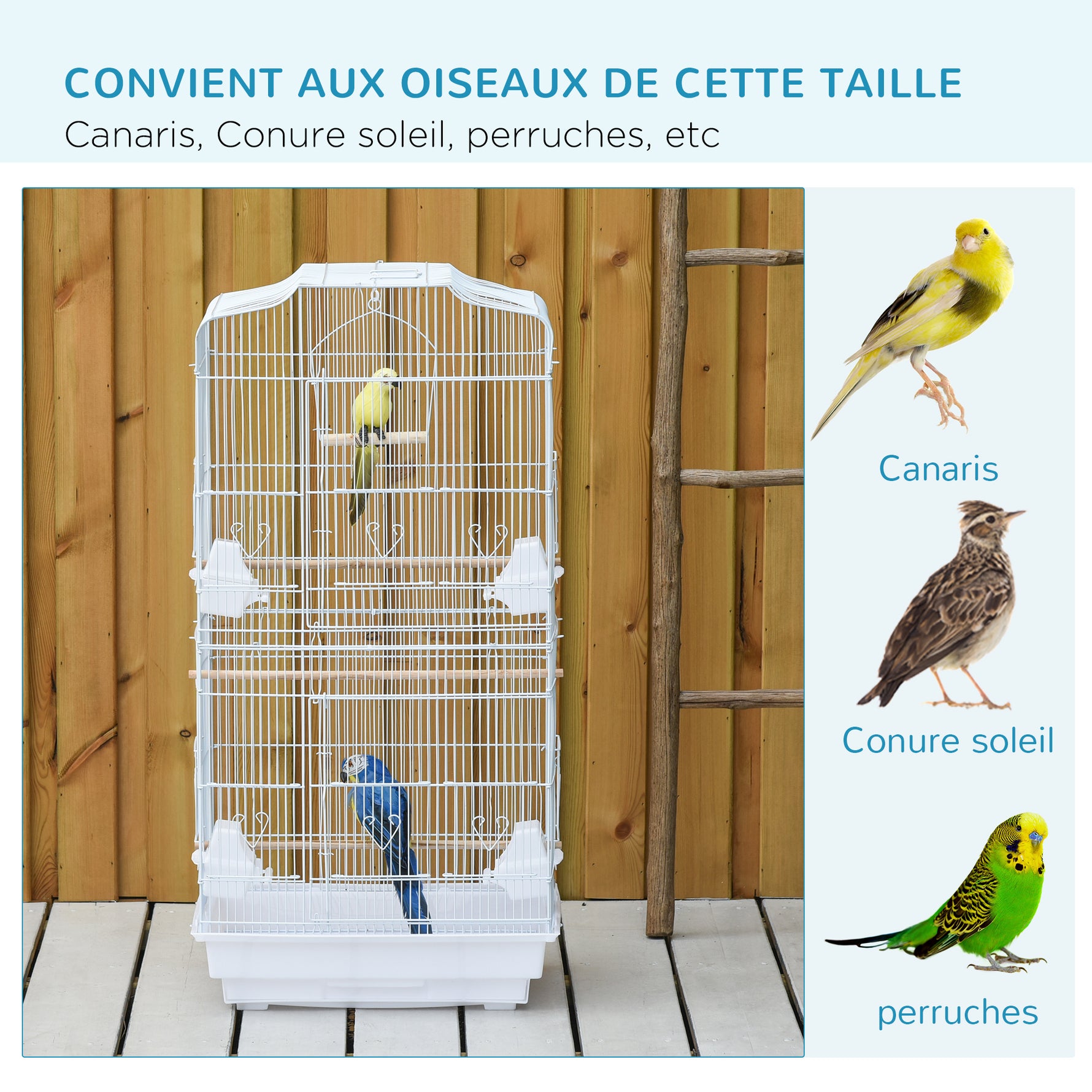 Cage à oiseaux volière avec mangeoires perchoirs plateau excrément amovible cage pour canaris perruches perroquets 46,5 x 35,5 x 92 cm blanc-6